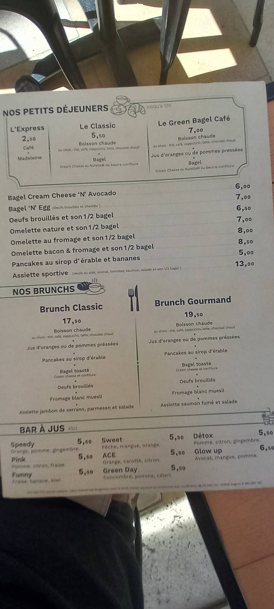 Menu de Green Bagel Café Avignon