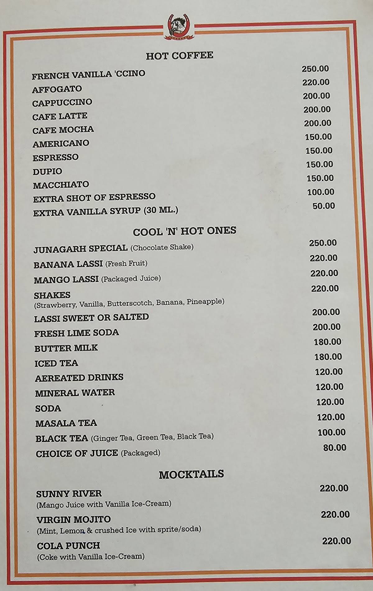 Gallops Restaurant & Coffee House menu