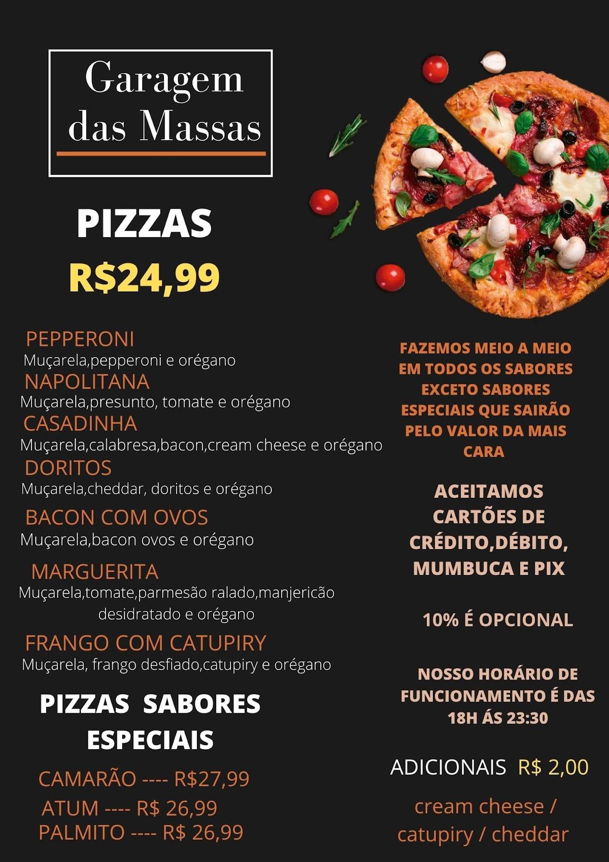 Garagem das Massas cardápio