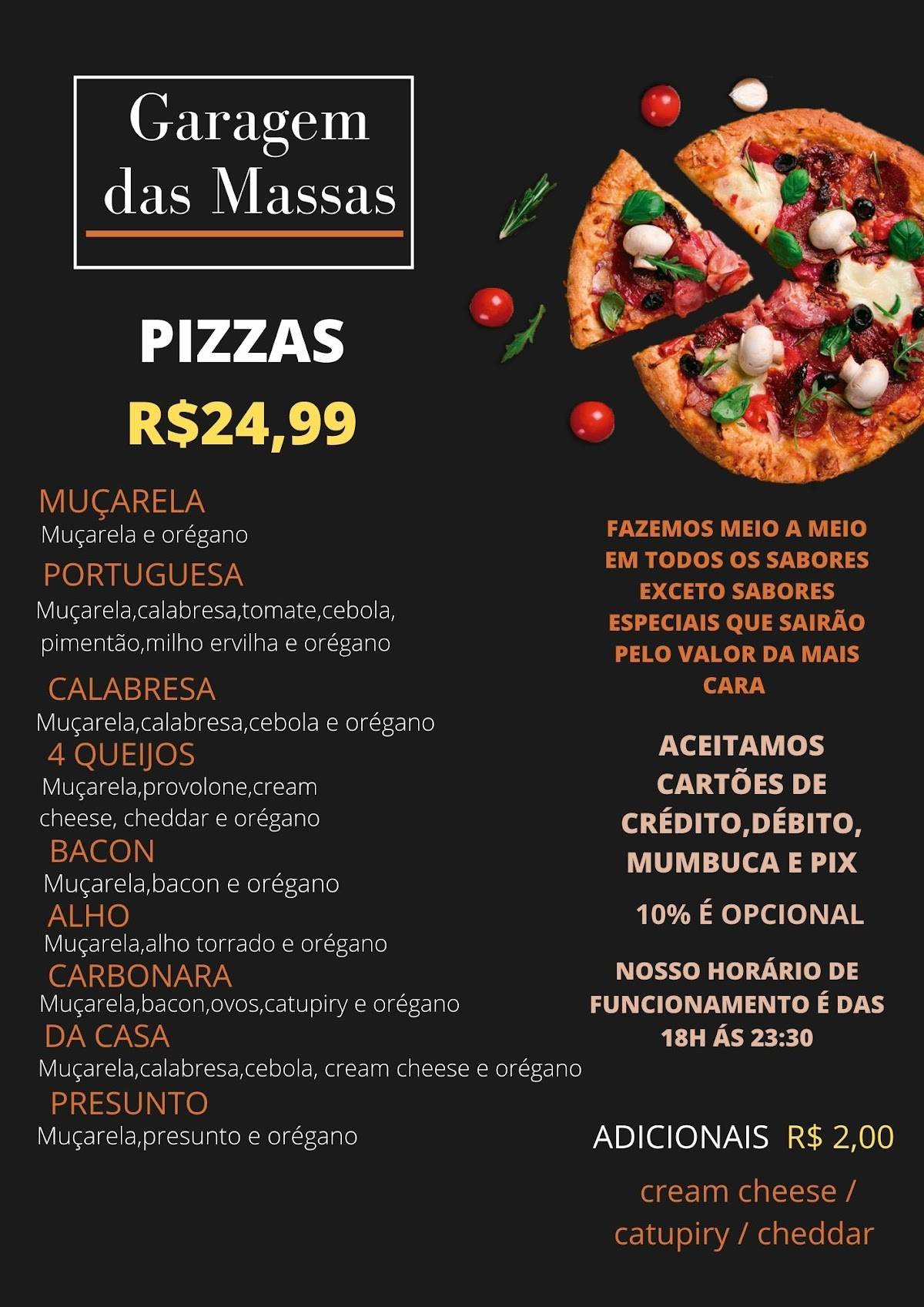 Garagem das Massas cardápio