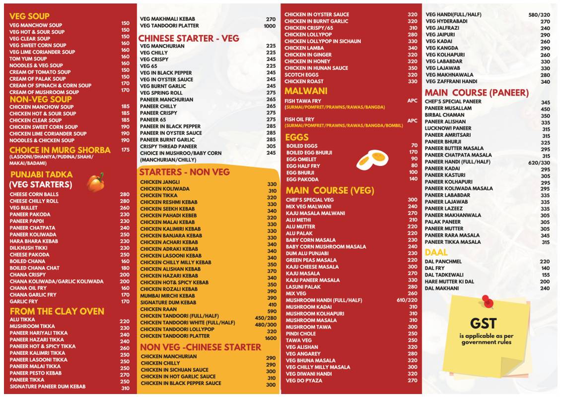 Garam Masala - Best Seafood and North Indian Restaurant in Airoli menu