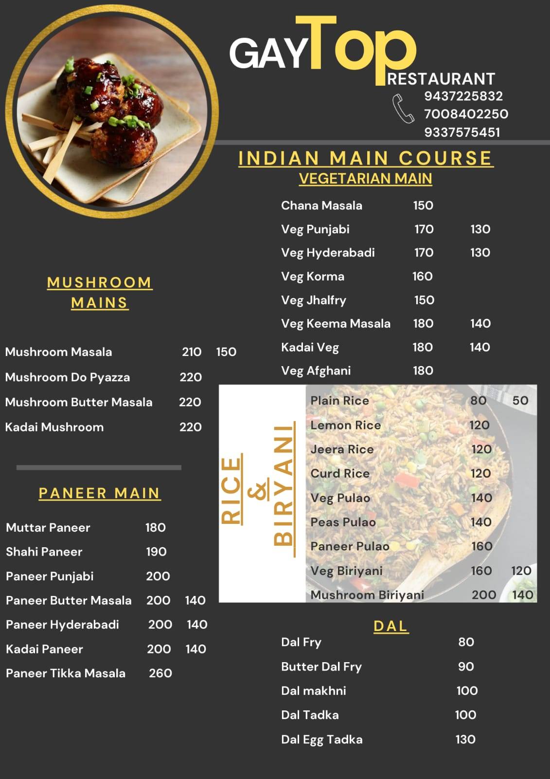 Gay-top Restaurant menu