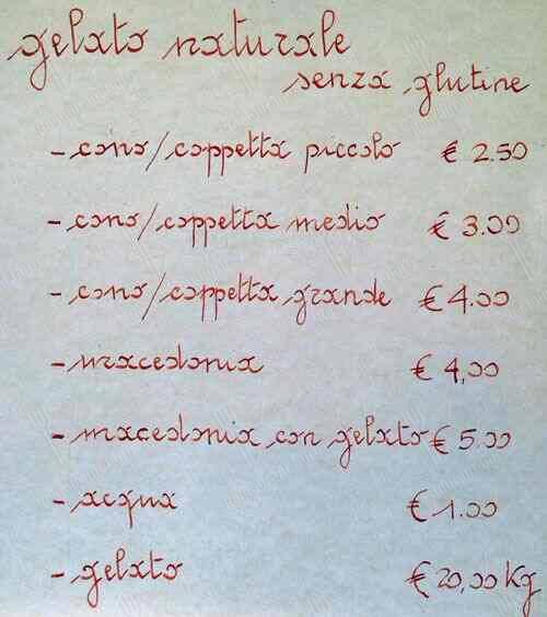 Menu di Gelatonatura 