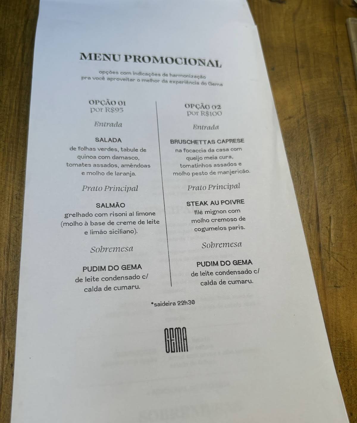 Gema Bar cardápio