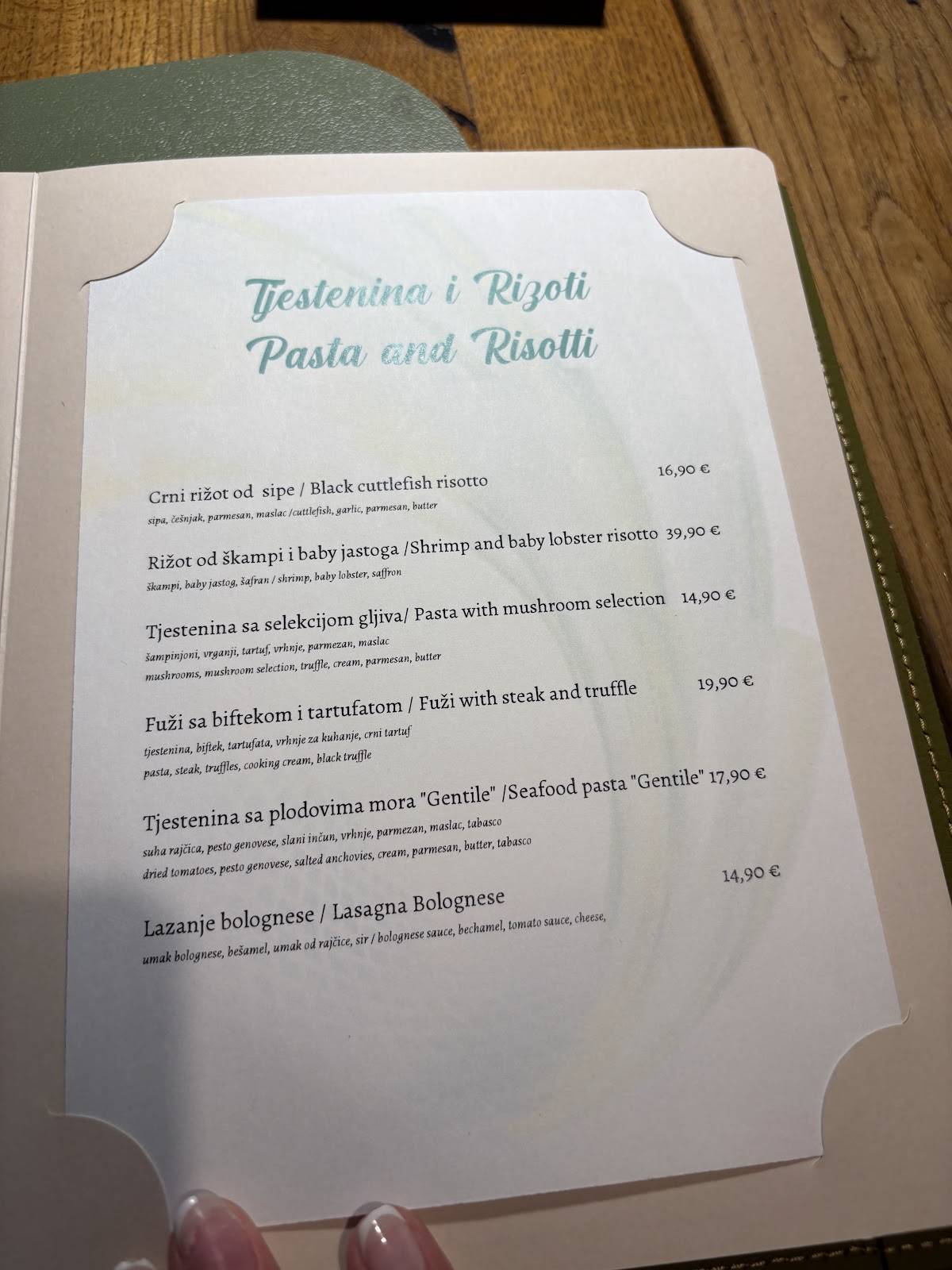 Menu di Gentile kitchen&wine 