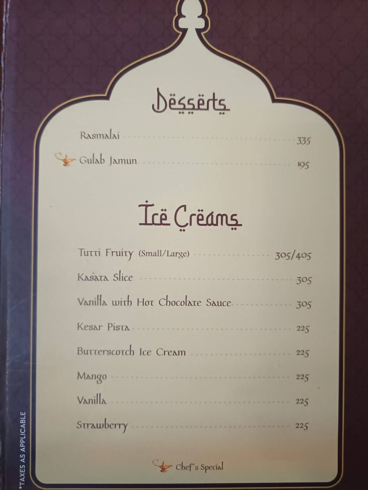 Ghazal Restaurant menu