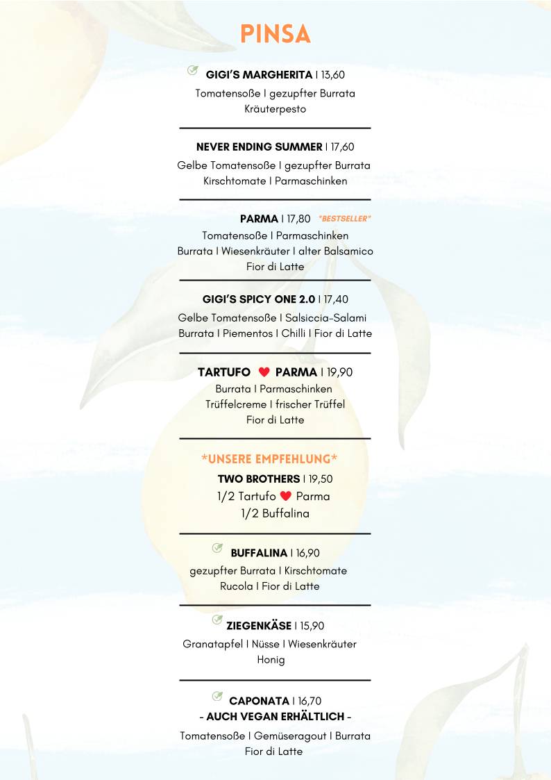 Menu de Gigi's - Café I Bar I Restaurant