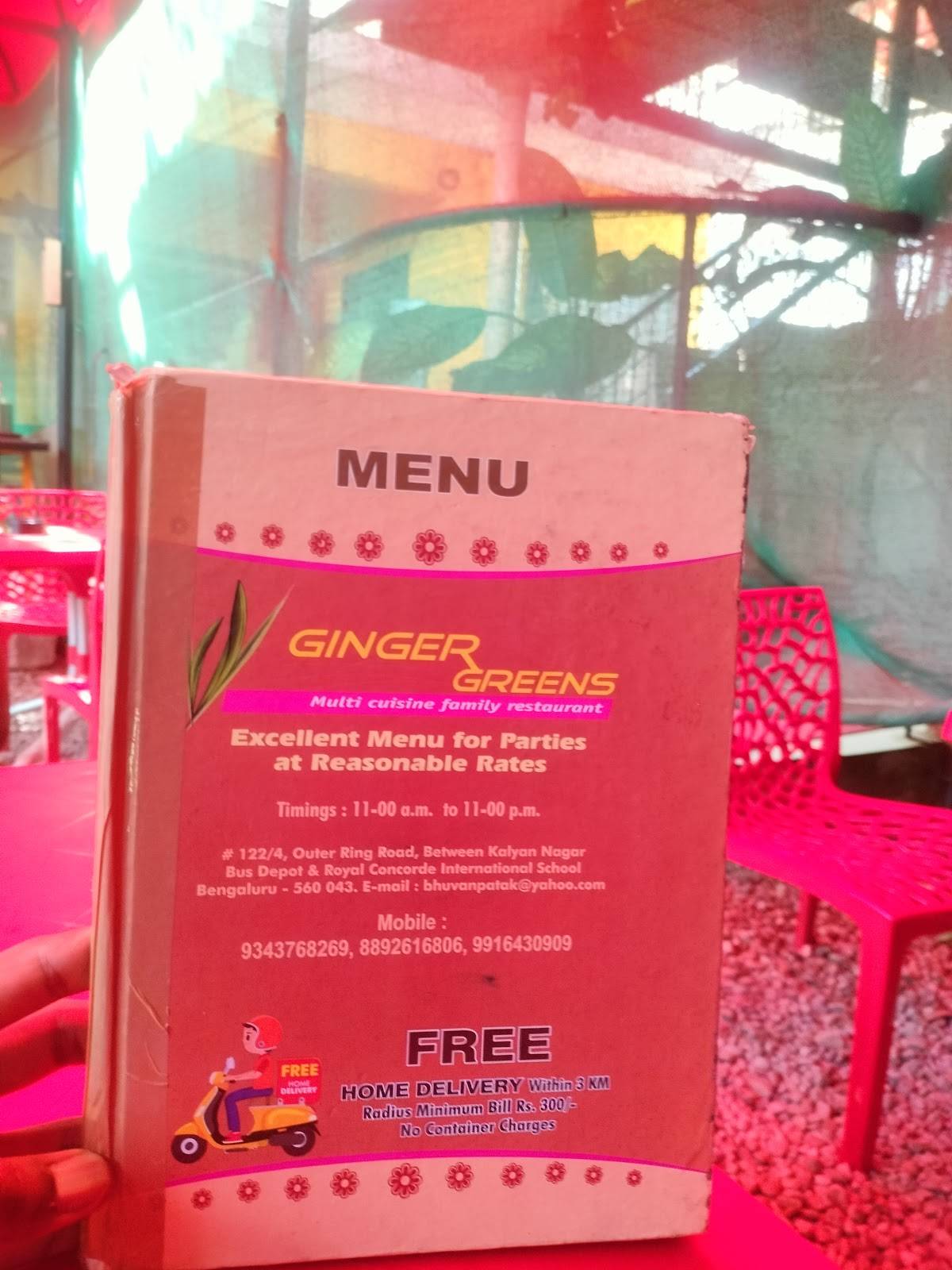 Ginger Greens menu