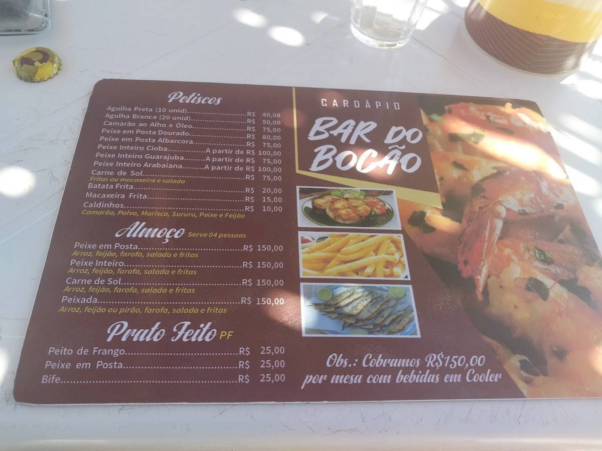 Bar do Bocão, Praia da Peroba cardápio