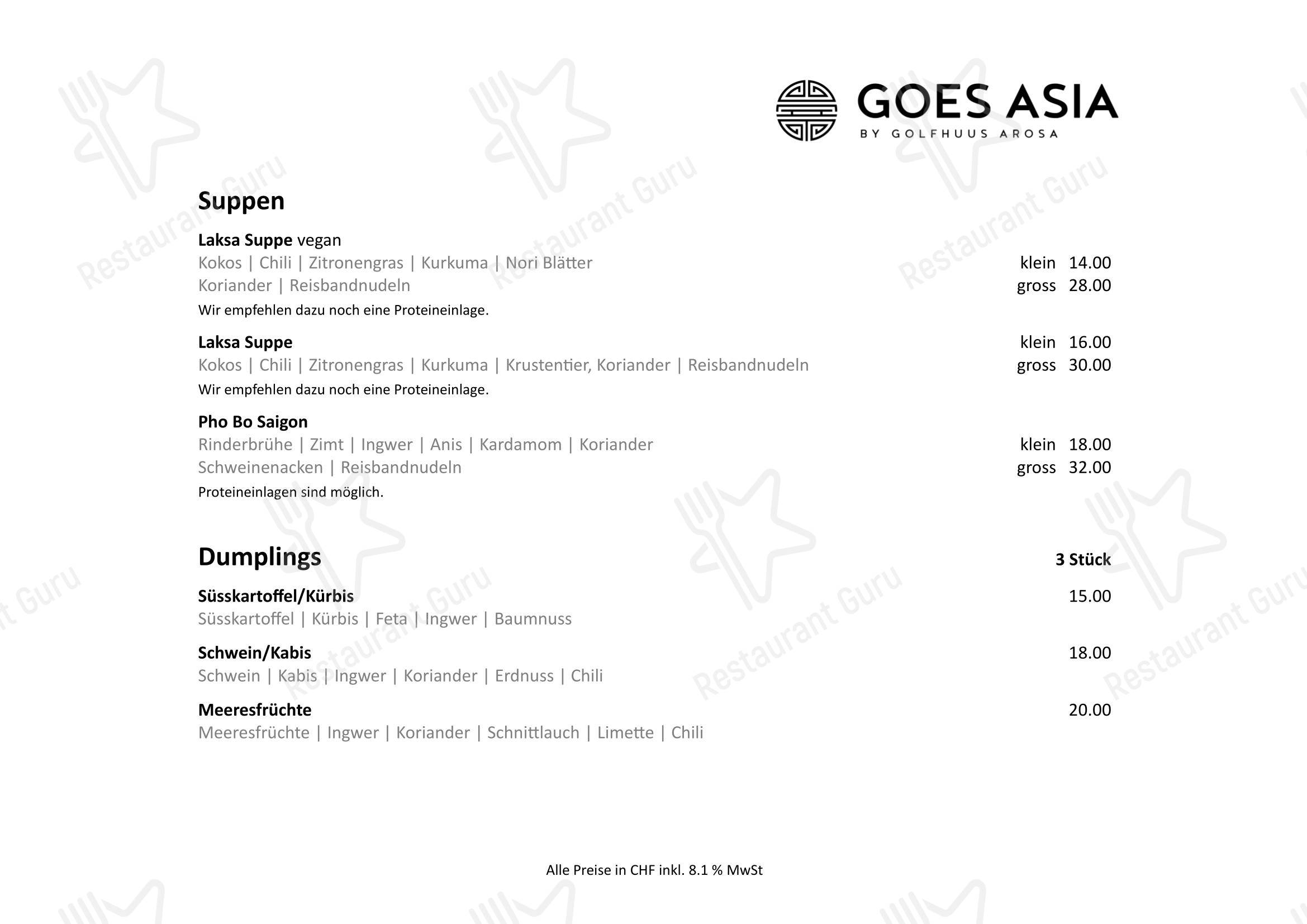 Menu per Golfhuus goes Asia in Arosa