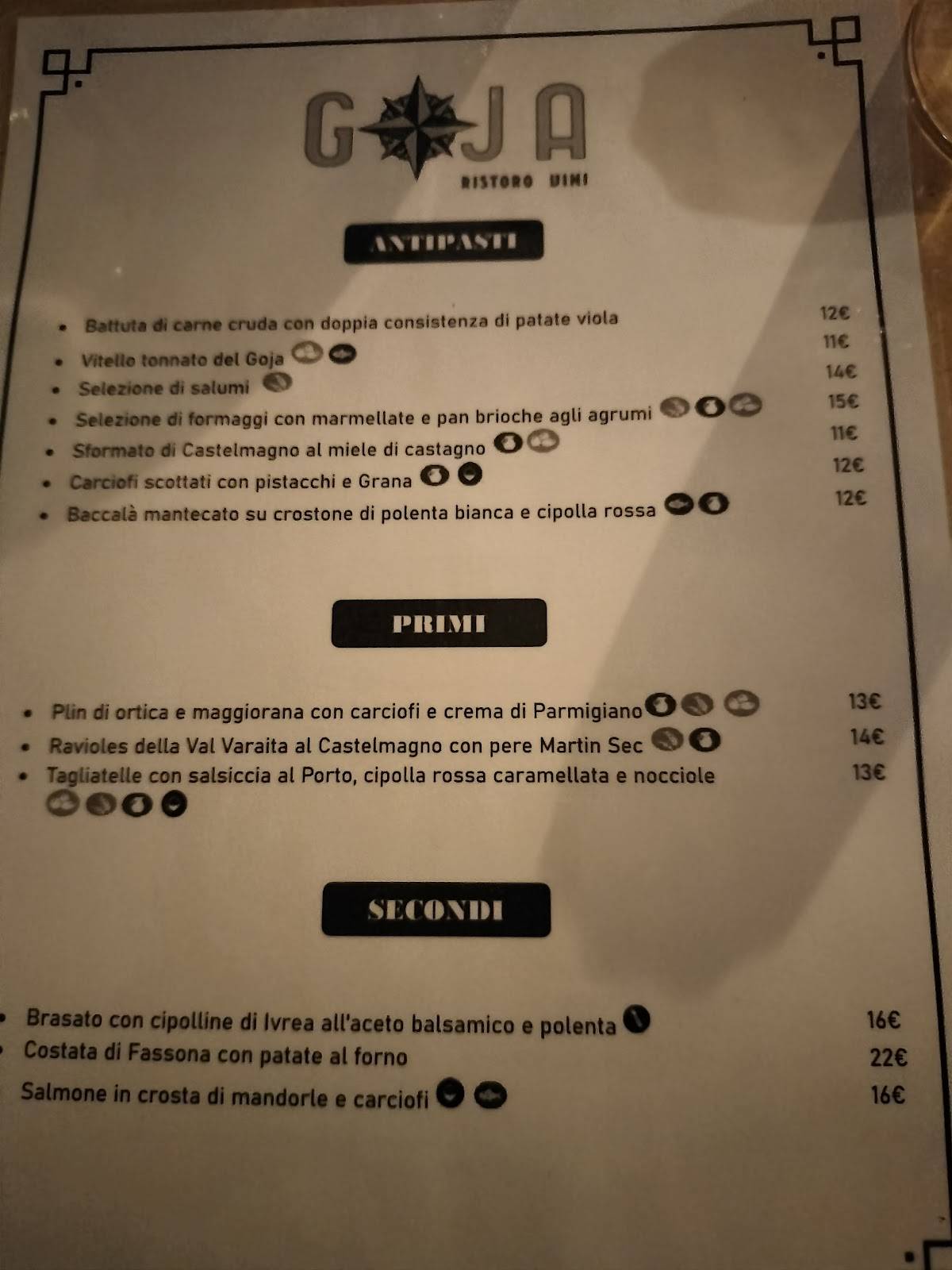Menu di Goja Ristoro 
