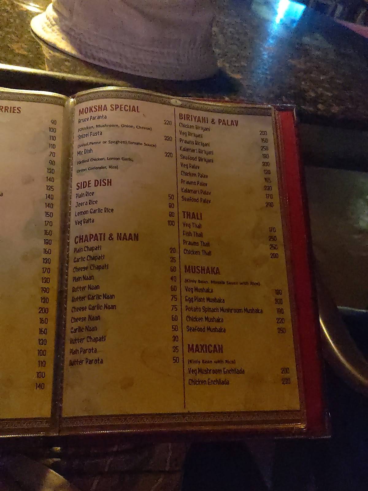 Moksha Cafe menu