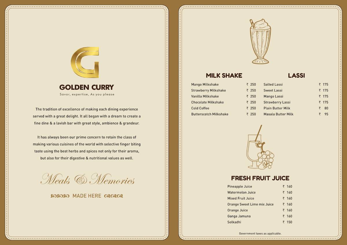 Golden Curry menu