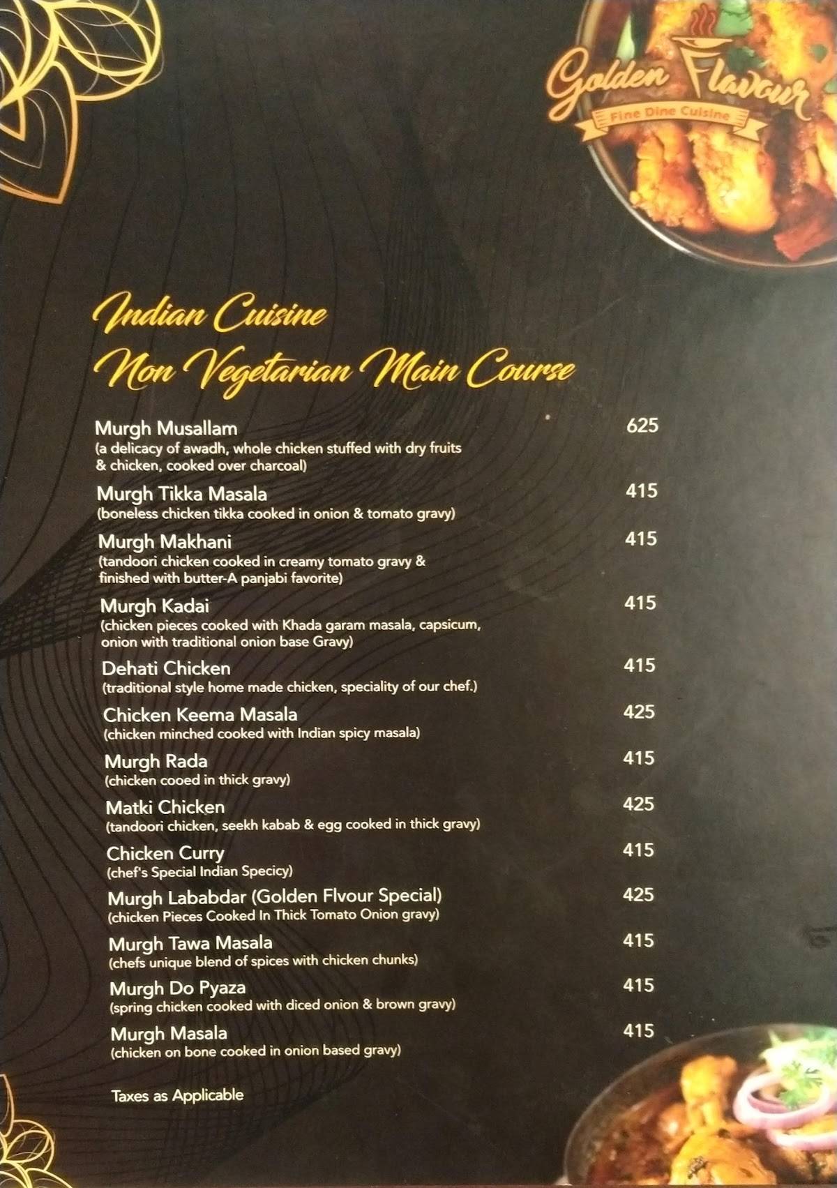 Golden Flavour menu