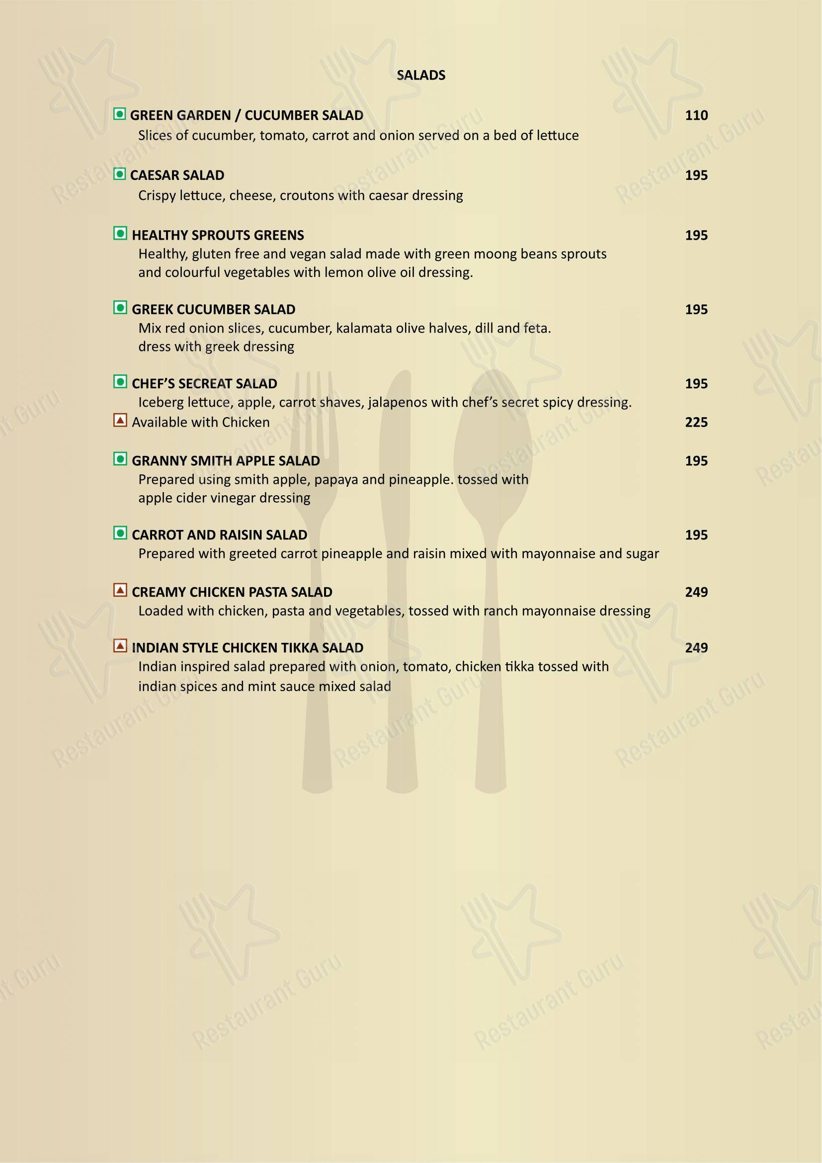 Menu for the Golden Quill Restaurant and Cafe restaurant