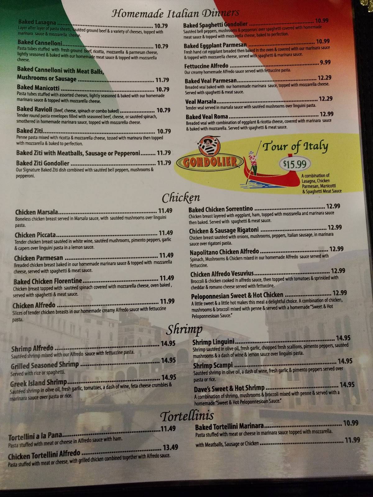 Menu at Gondolier Italian Restaurant, Greeneville