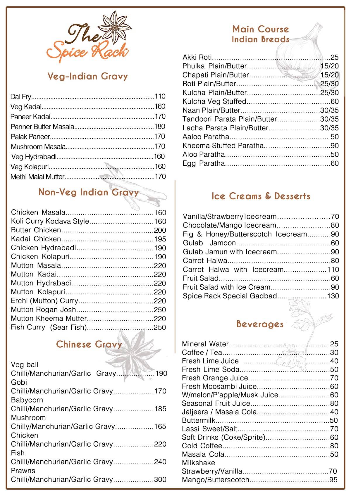 Menu at The Spice Rack, Gonikoppal