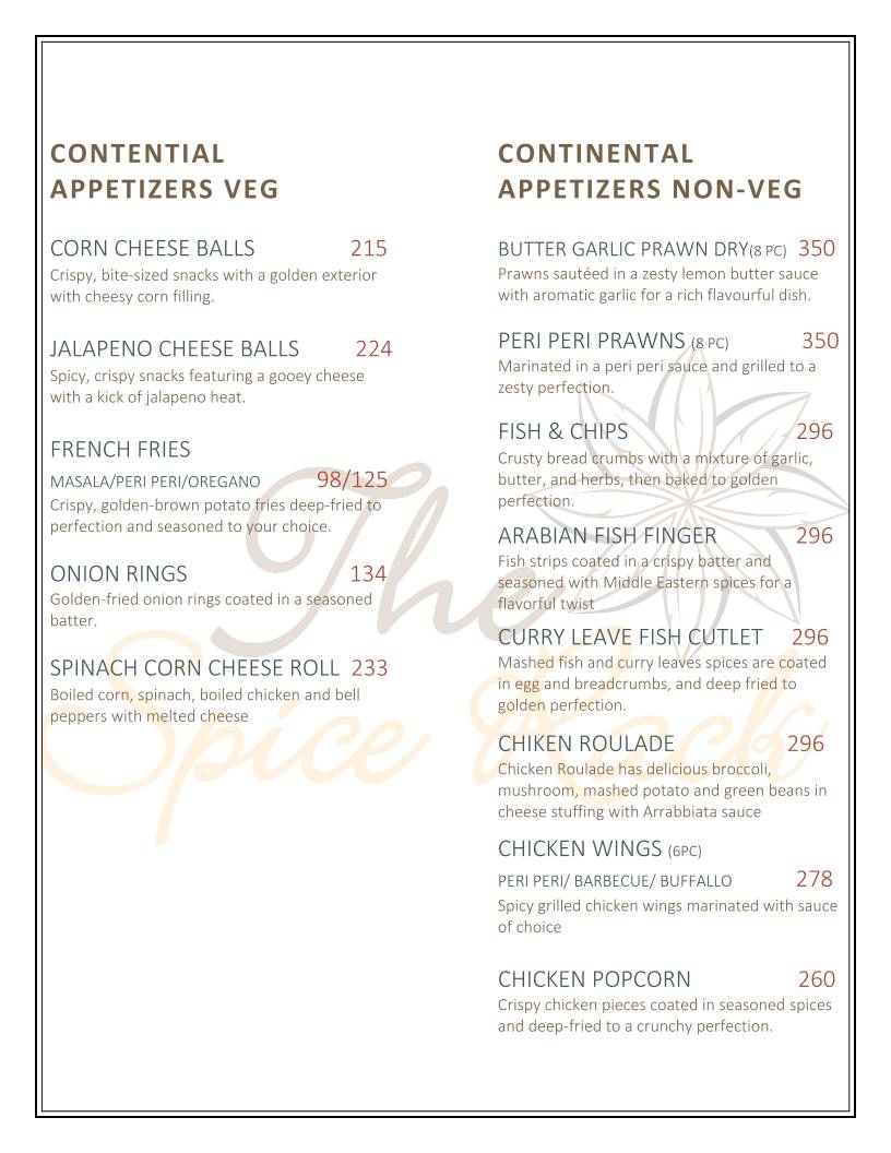 The Spice Rack menu