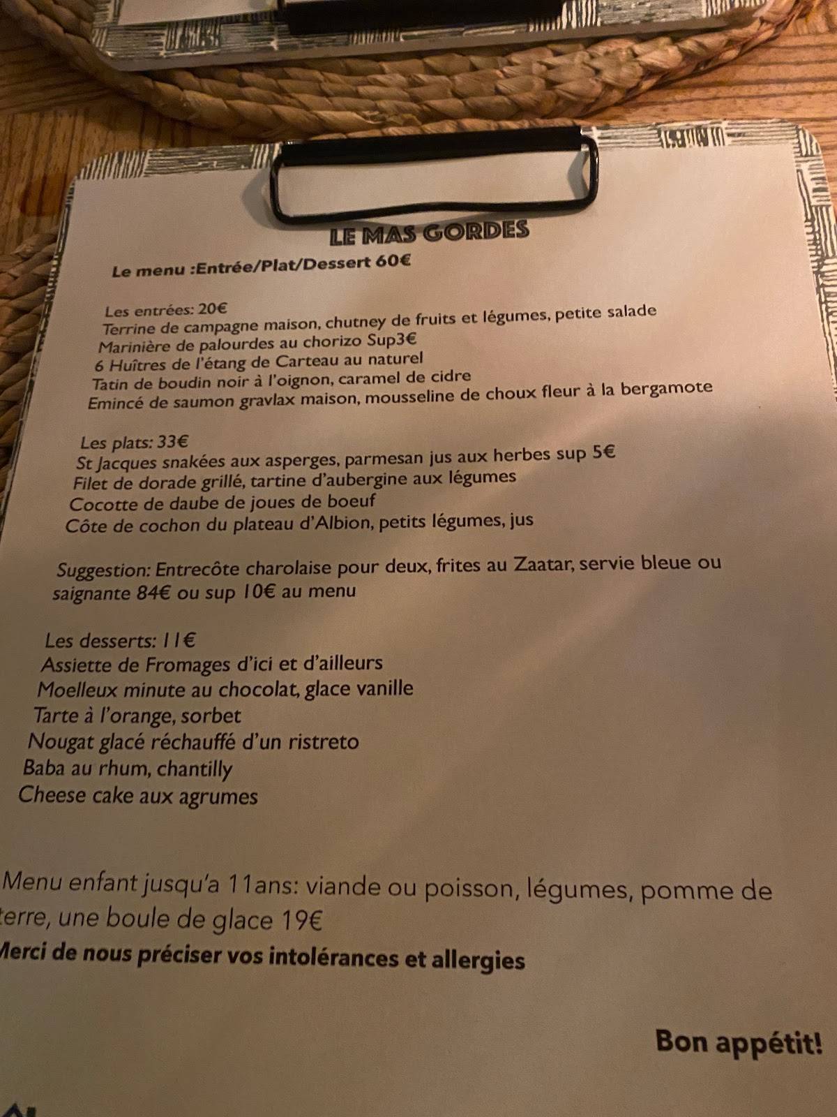 Menu de Le Mas
