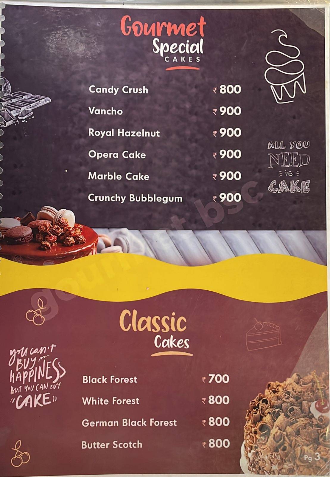 Gourmet Bakes Sweets Cafe menu