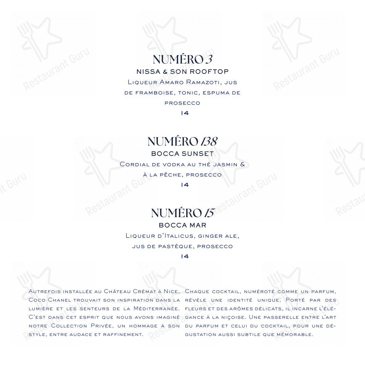 Menu bar pour Grand Café des Fleurs dans Nice