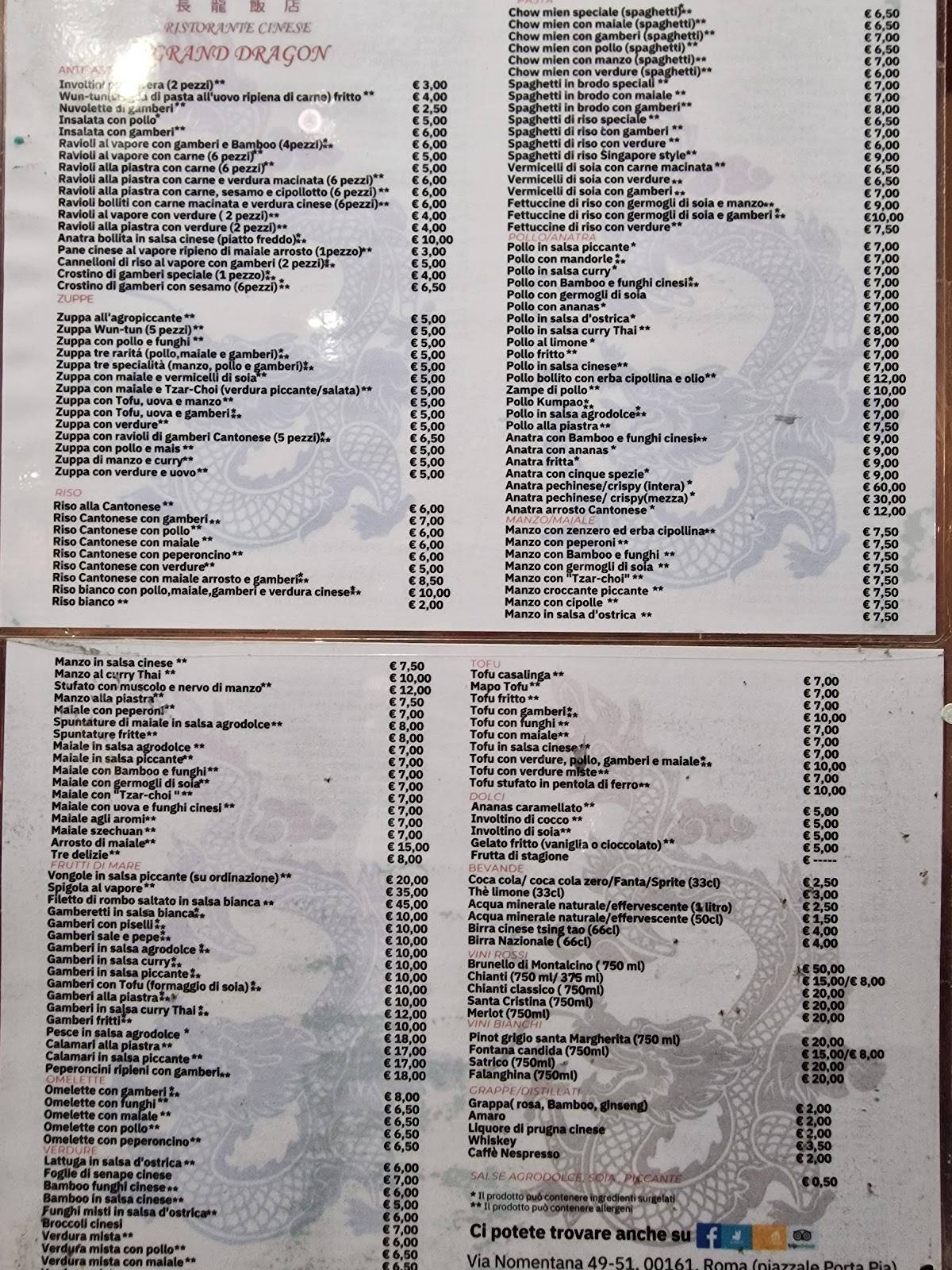 Menu di Grand Dragon 