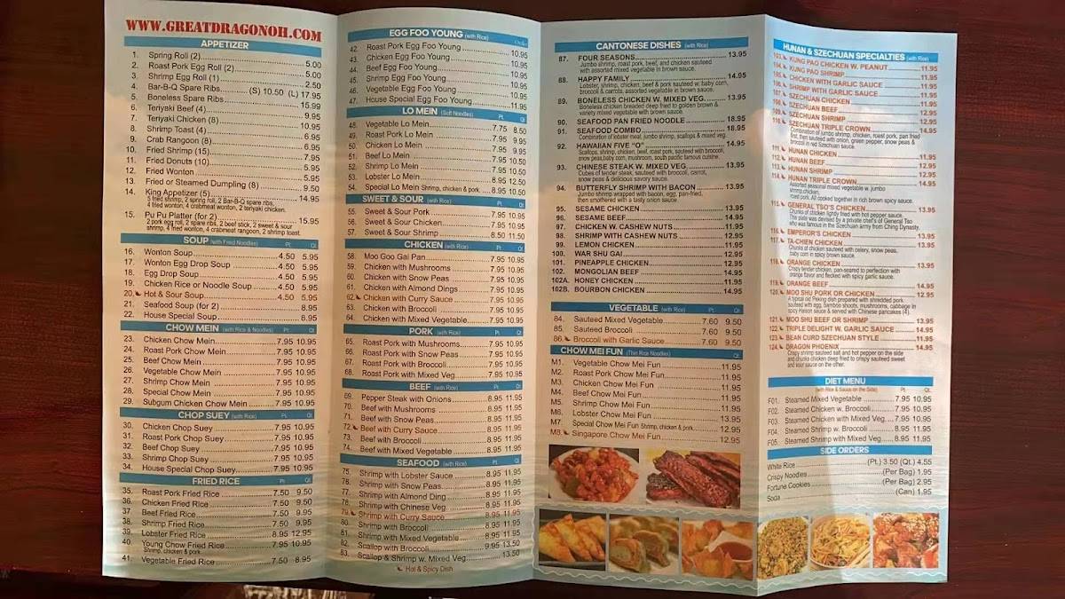 Menu at Great Dragon restaurant, Ashland
