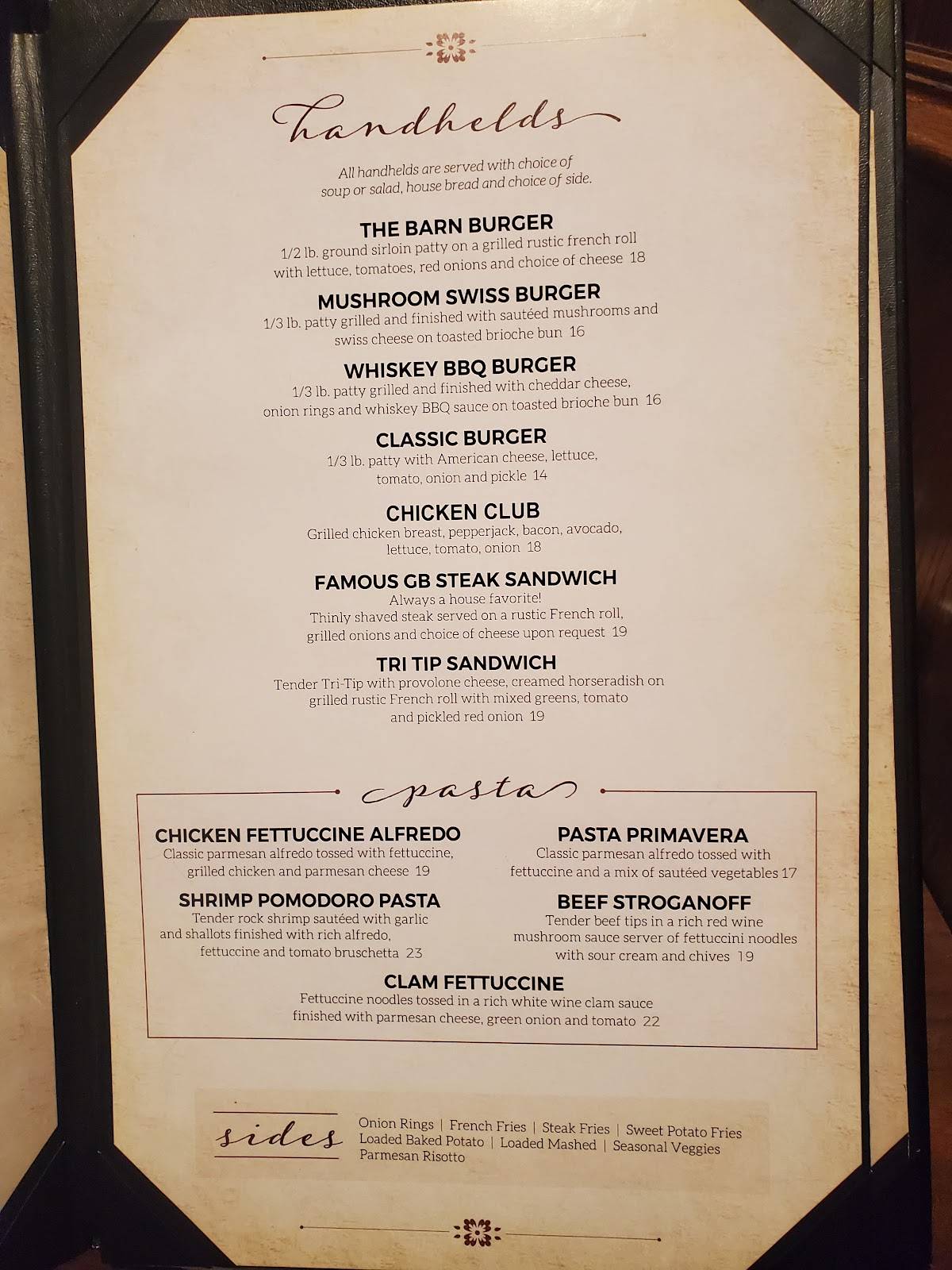 Menu at Green Barn Whiskey Kitchen, Red Bluff