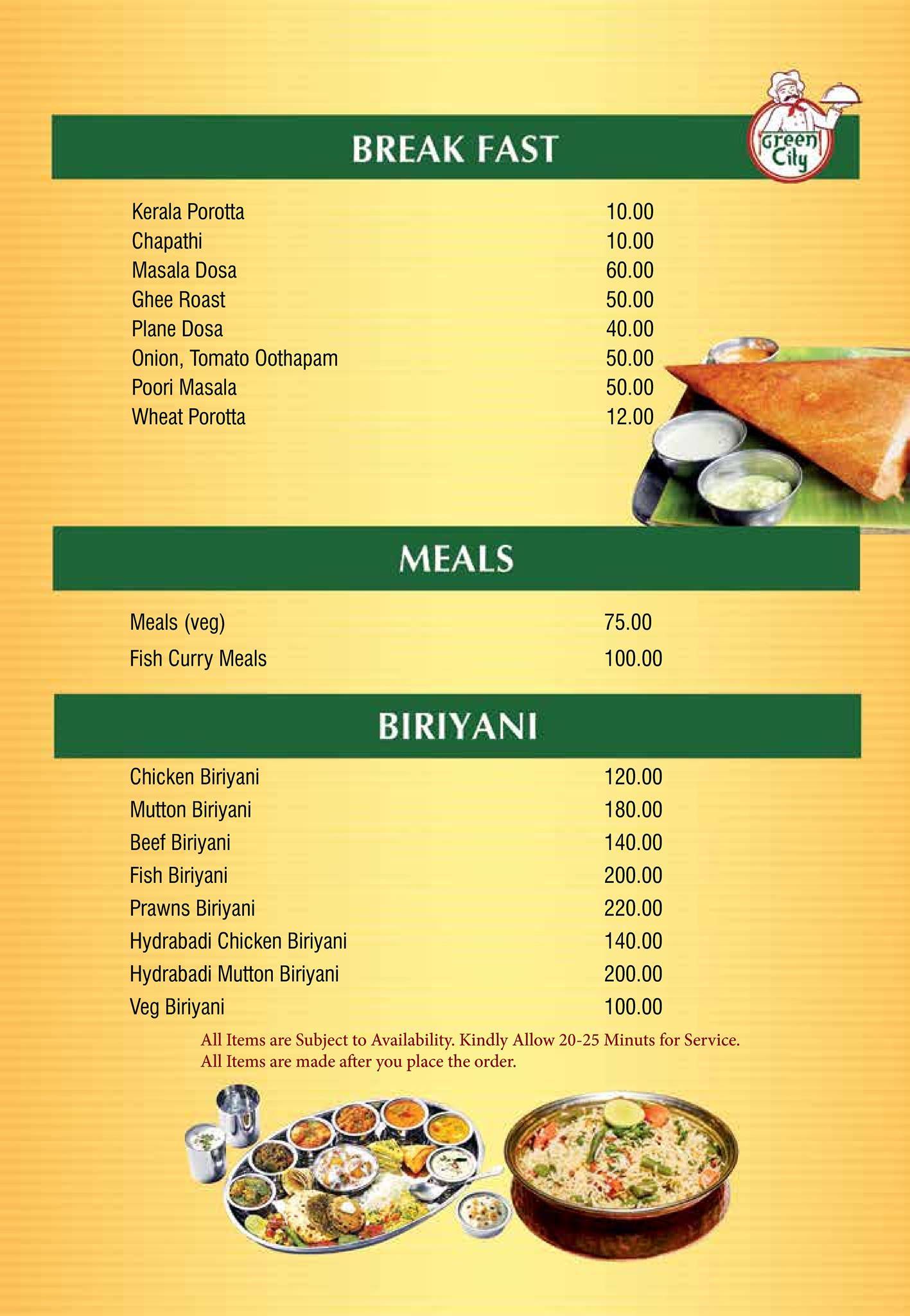 Green City Multi Cuisine Restaurant menu