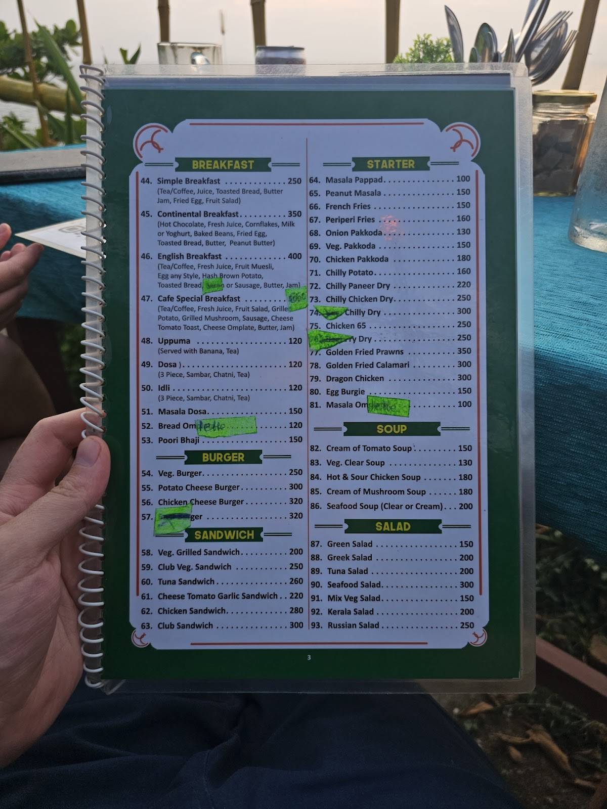 Green Pepper Beach Resort menu