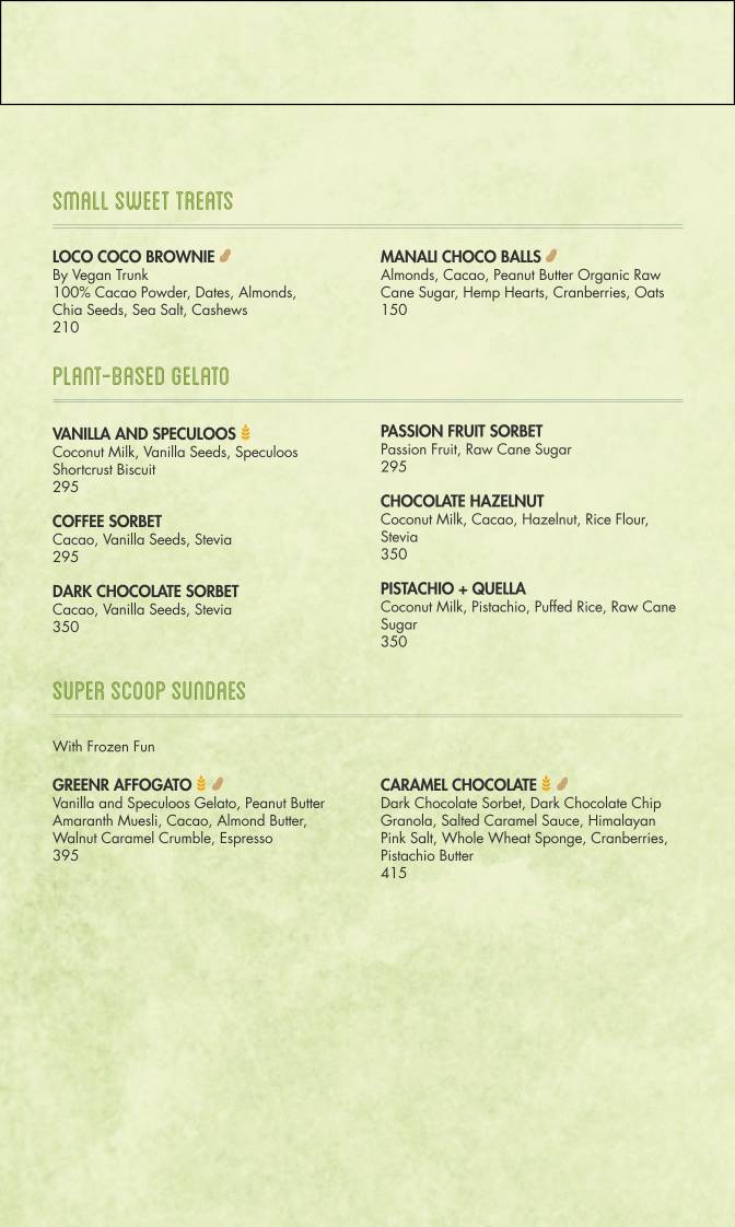 Greenr Cafe menu