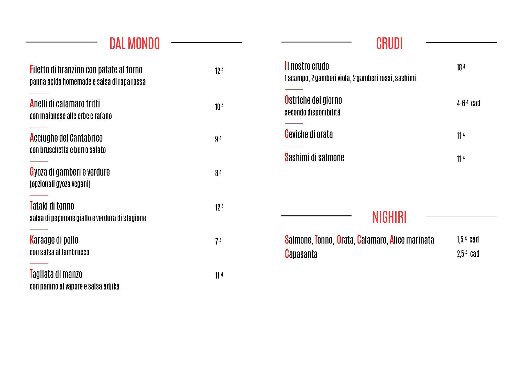 Menu de Gruppo 8 Modena