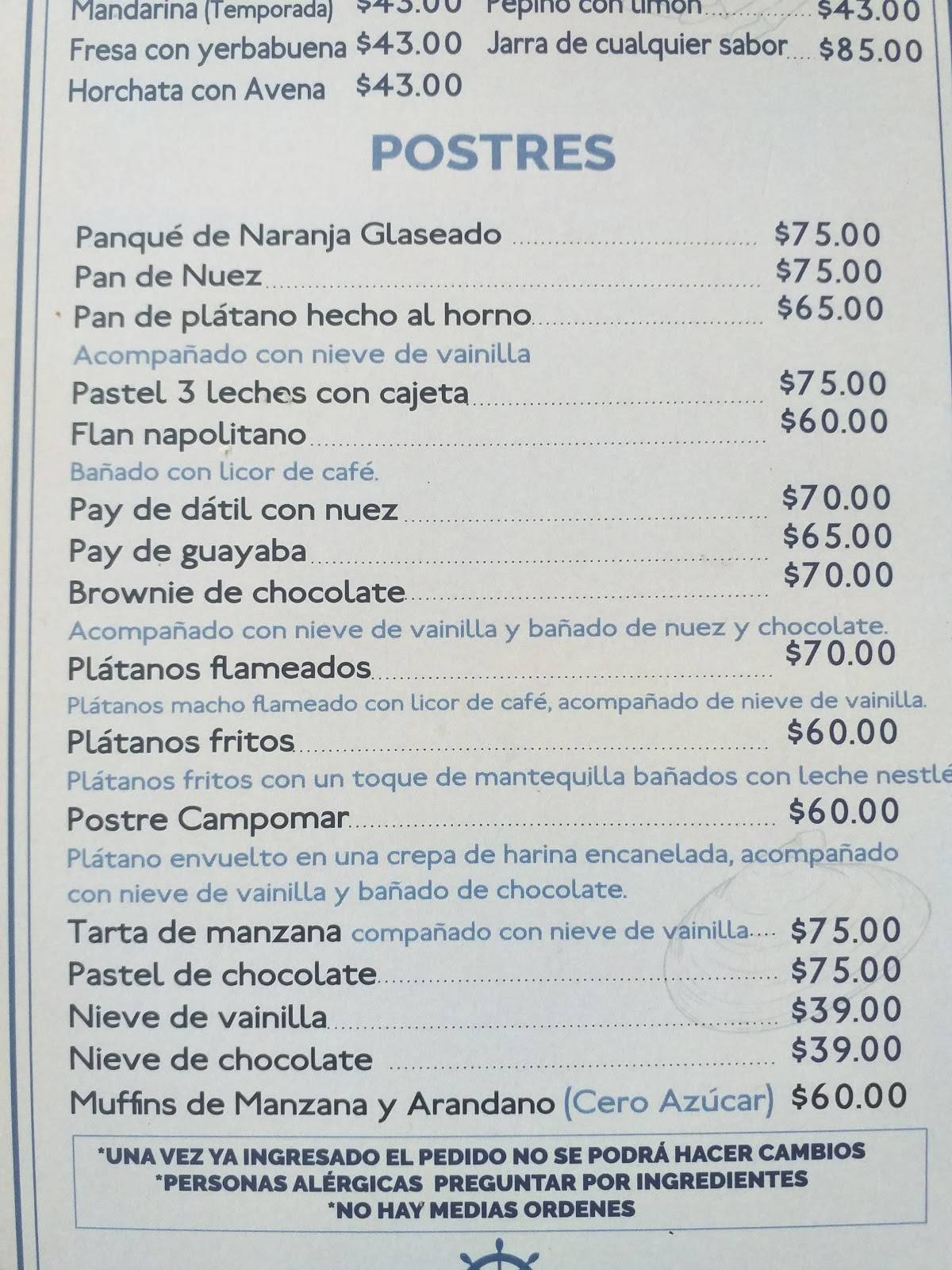 Carta del restaurante Campomar Chapalita, Guadalajara, San Dionisio 33