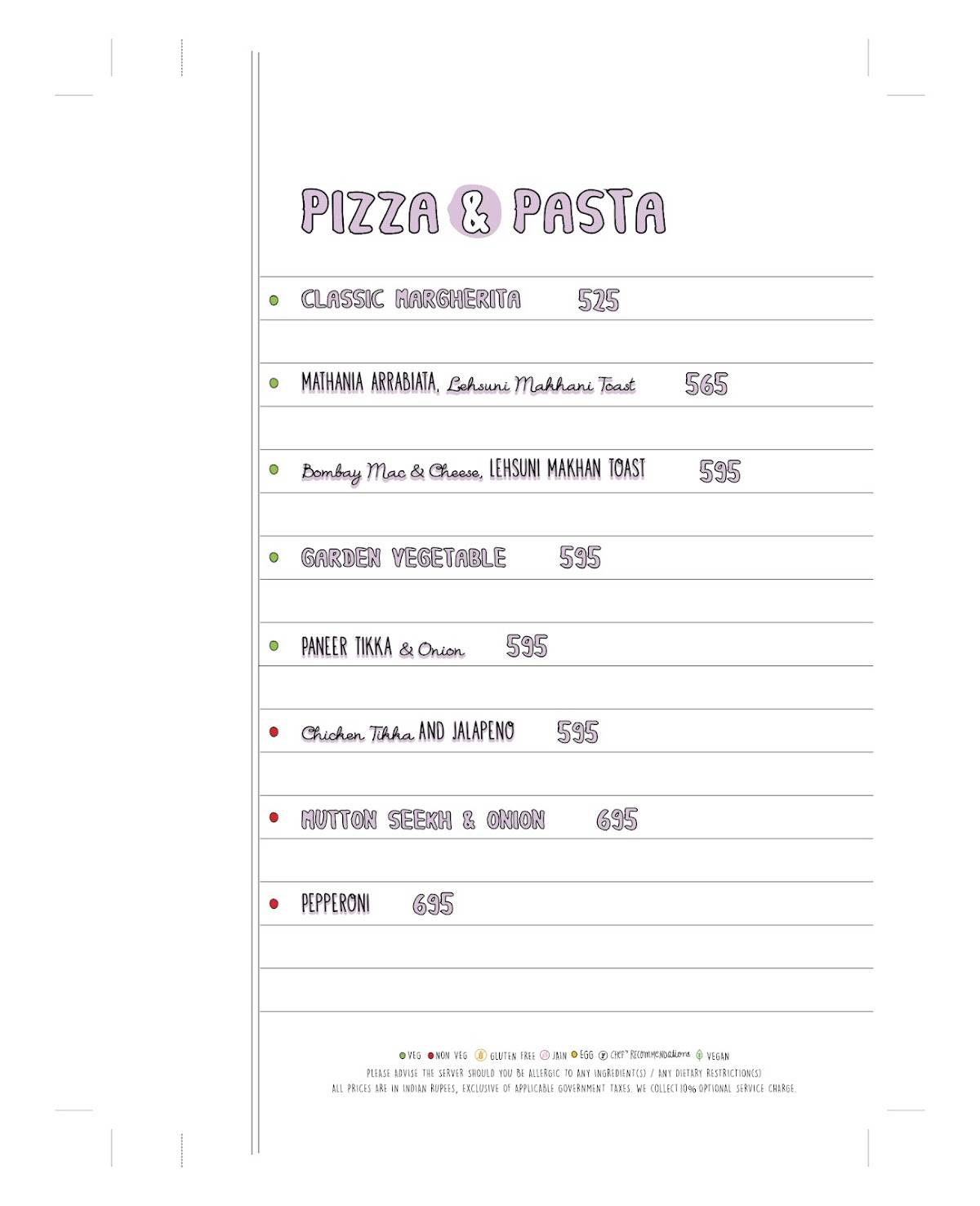 Farzi Cafe menu