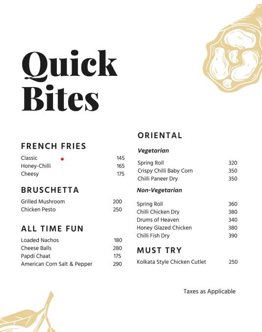 Cafe Craft menu