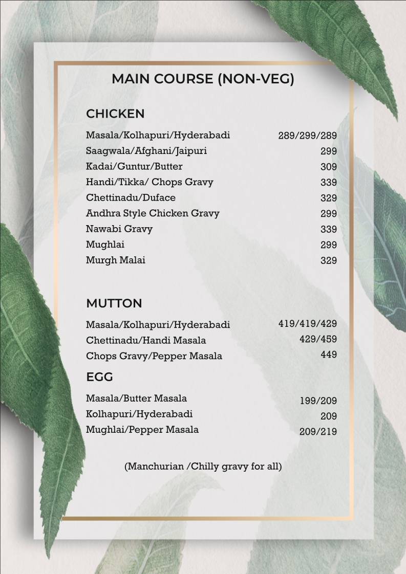 H cube cafe and Restaurant menu