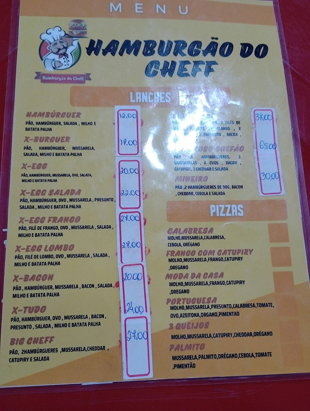 HAMBURGÃO DO CHEFF cardápio