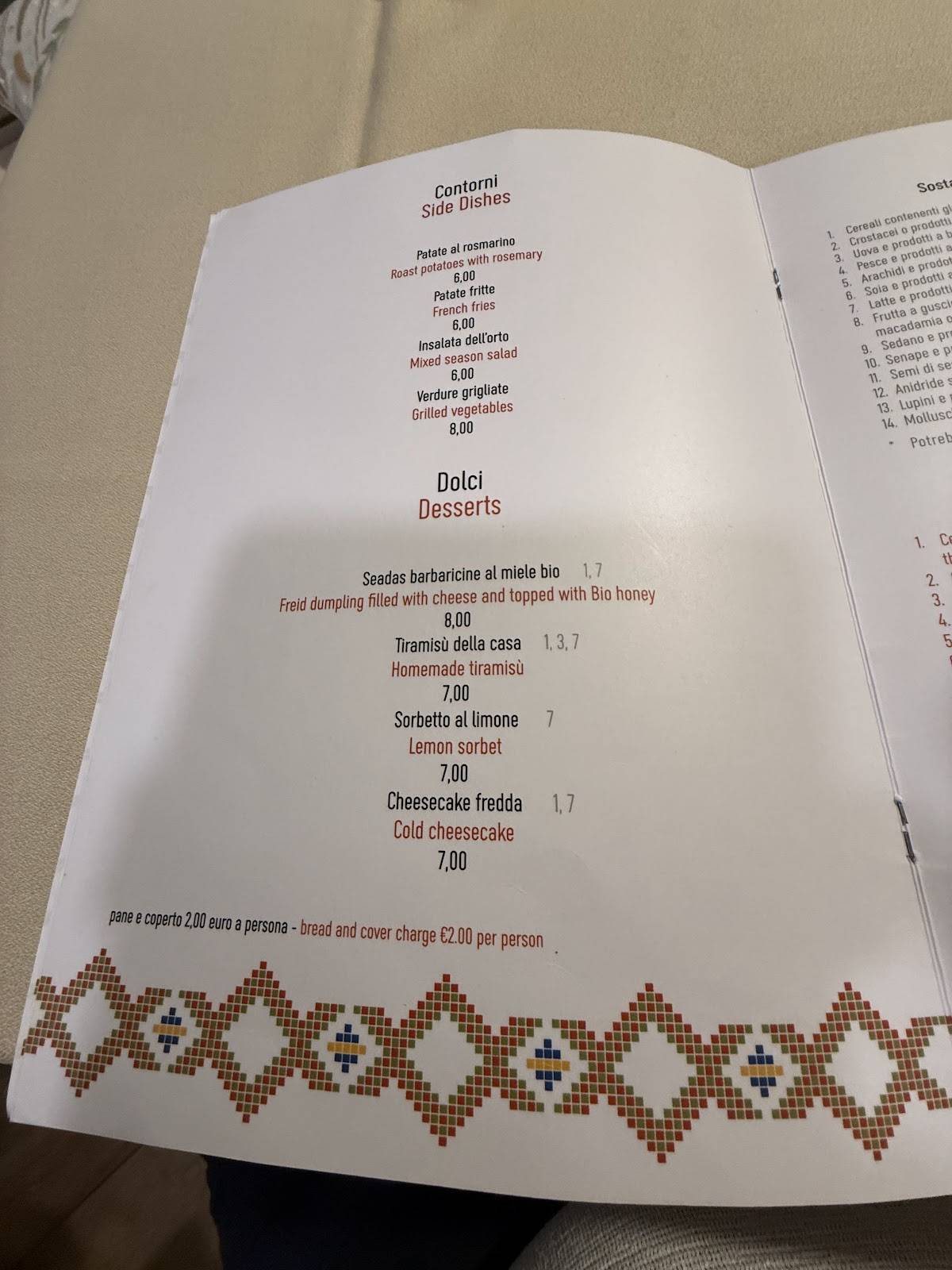 Menu di HOTEL BARBAGIA Ristorante Tipico e Residenza Rurale ai Piedi del Supramonte 