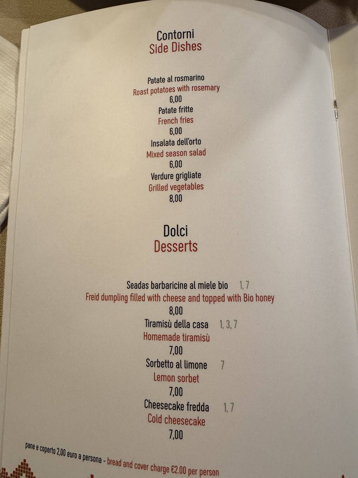 Menu di HOTEL BARBAGIA Ristorante Tipico e Residenza Rurale ai Piedi del Supramonte 