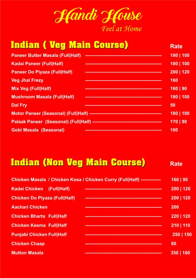 Handi House menu