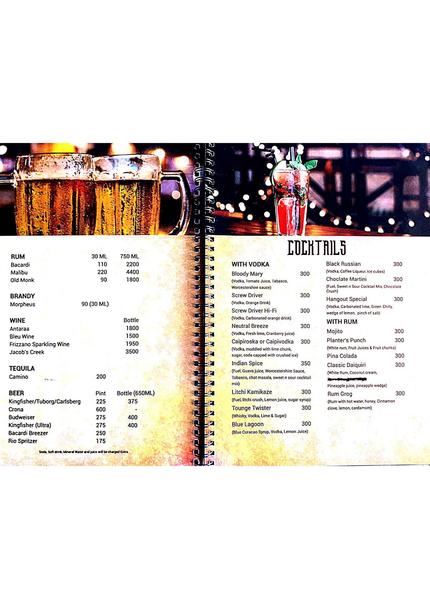 Hangout - Rooftop Bar and Lounge menu