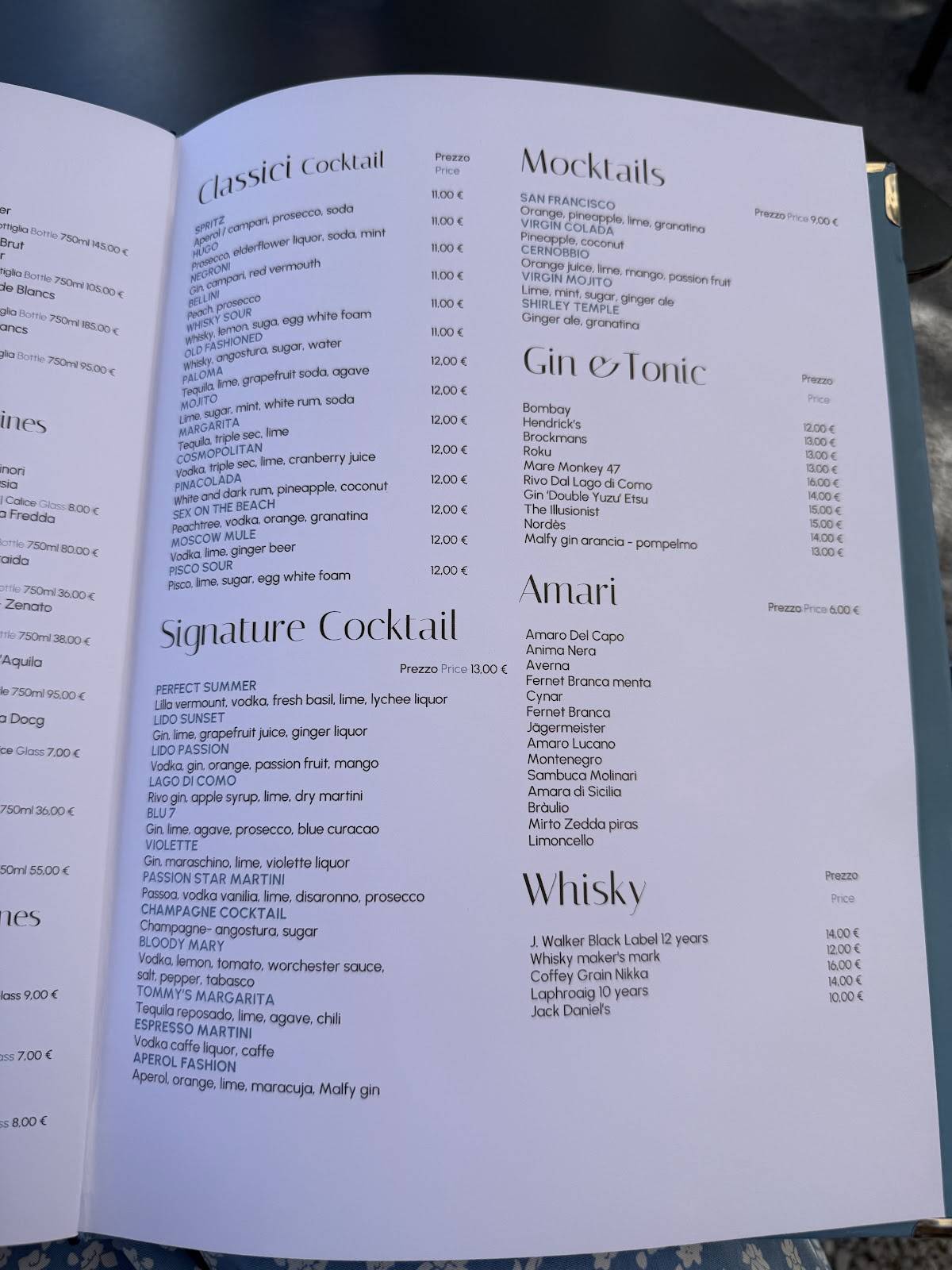 Menu di Harry's Bar 