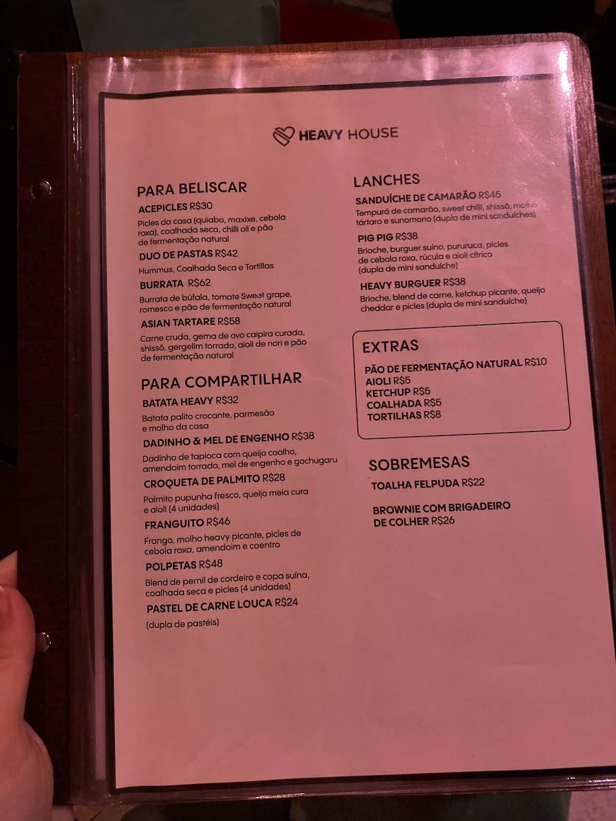 Heavy House cardápio