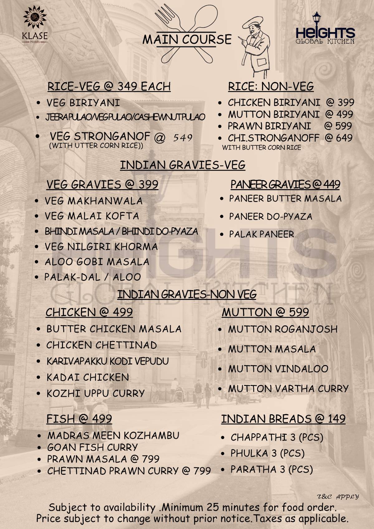 Heights Rooftop Restaurant menu