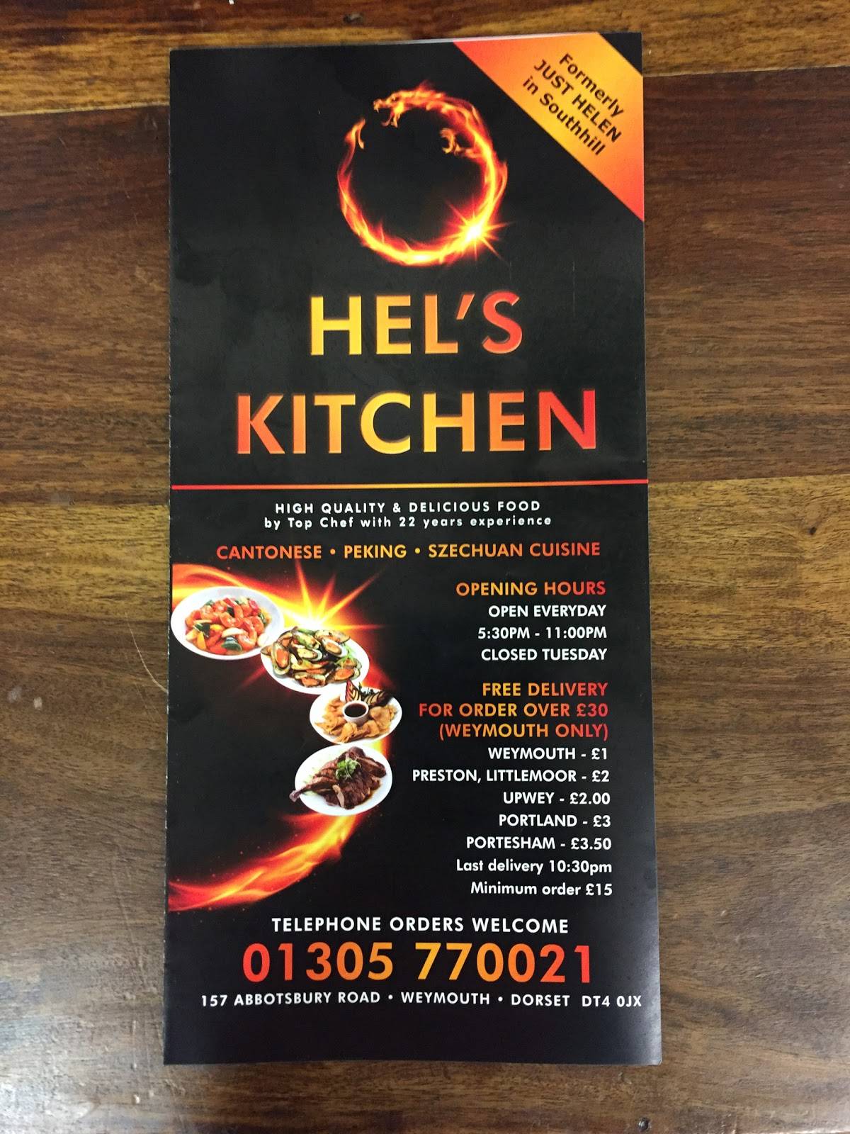 Menu at Hel's Kitchen restaurant, Weymouth