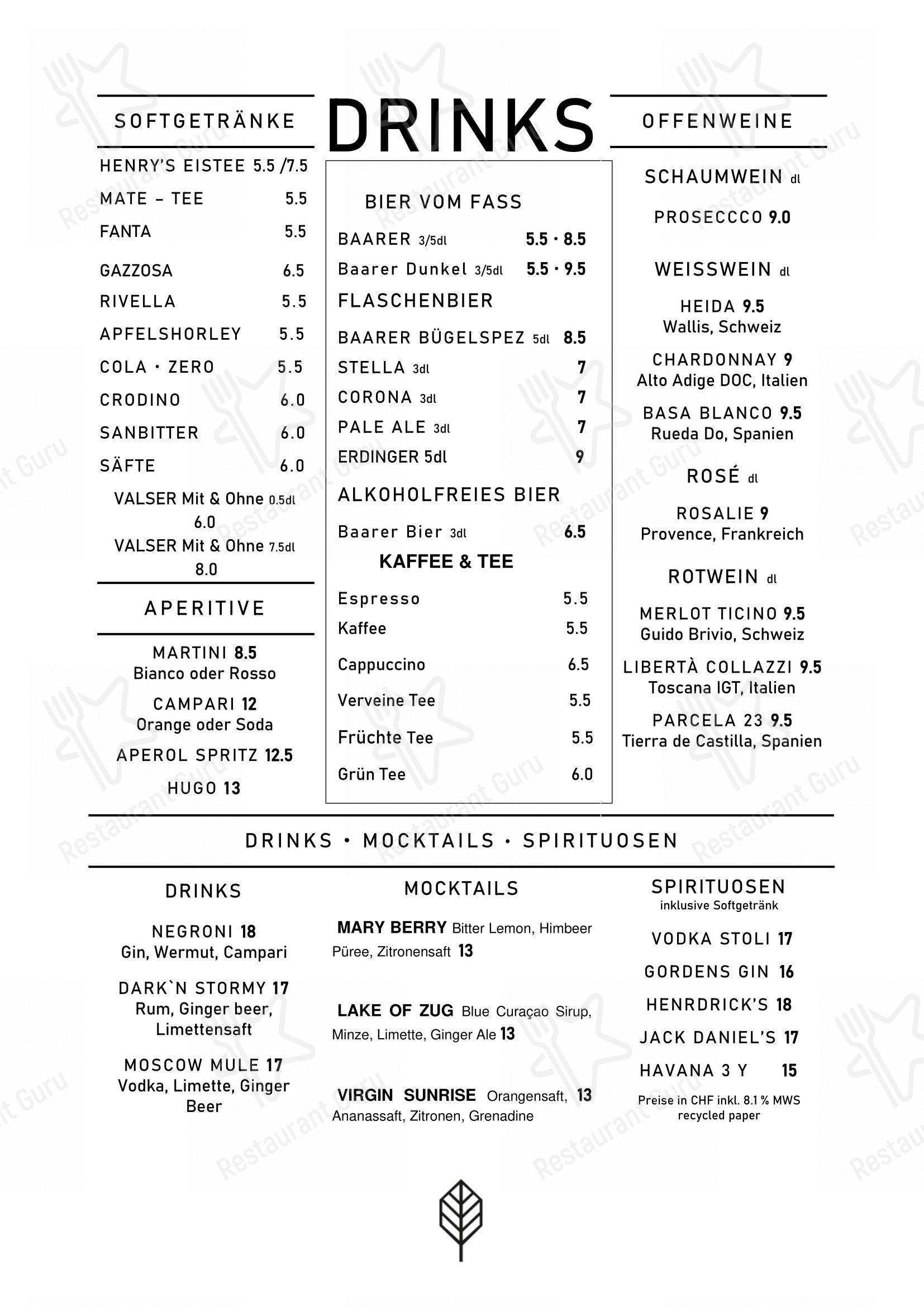 Menu bar per Henry's Restaurant Ihre Eventlocation ristorante