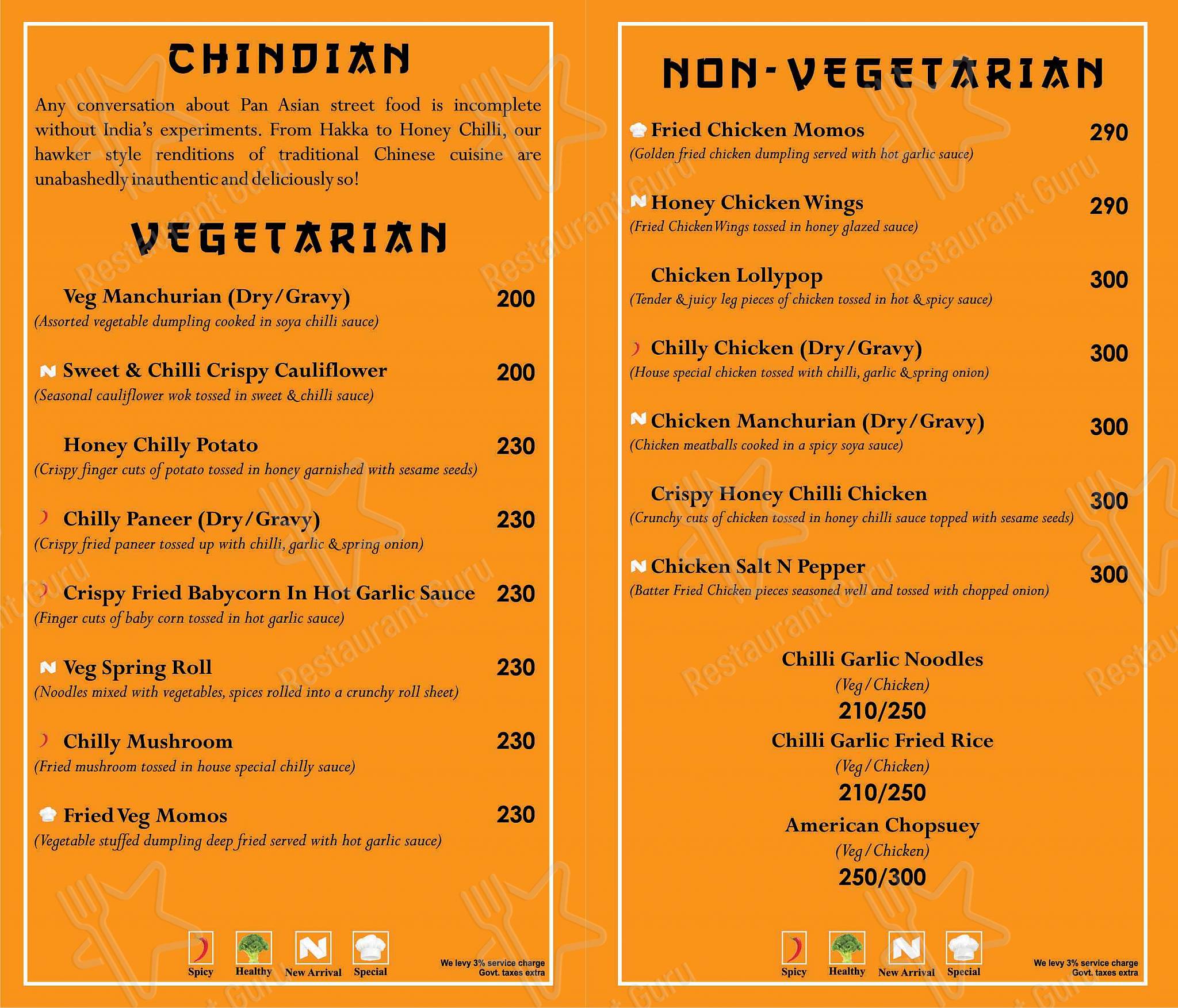 Menu at Holy Chopsticks, Varanasi
