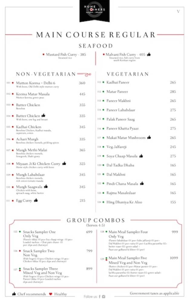 Home Diners menu