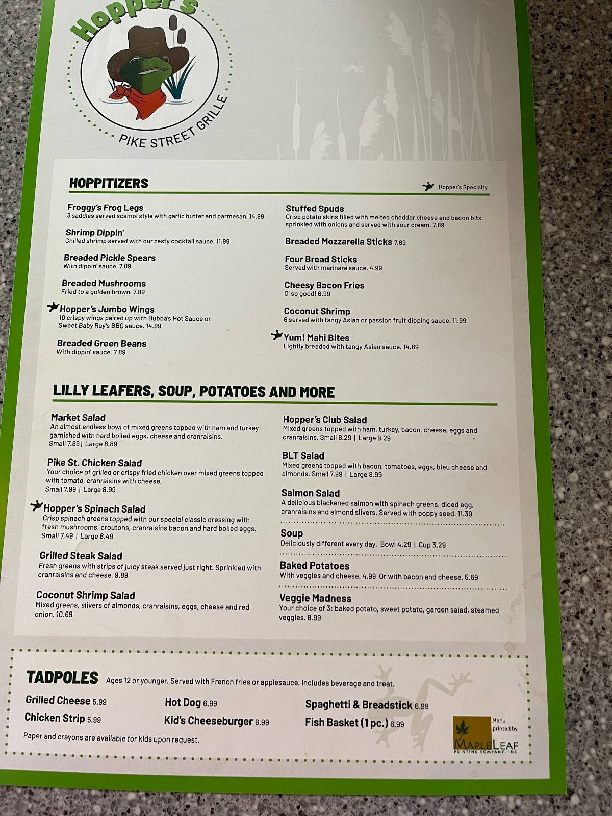 Menu at Hoppers Pike Street Grill pub & bar, Goshen