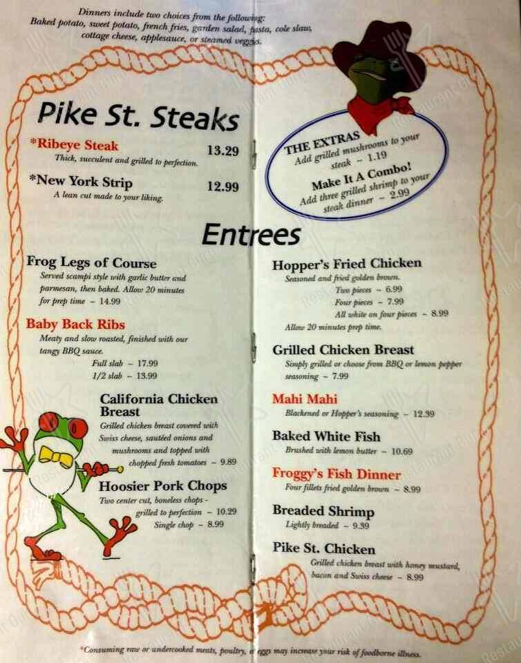 Menu at Hoppers Pike Street Grill pub & bar, Goshen